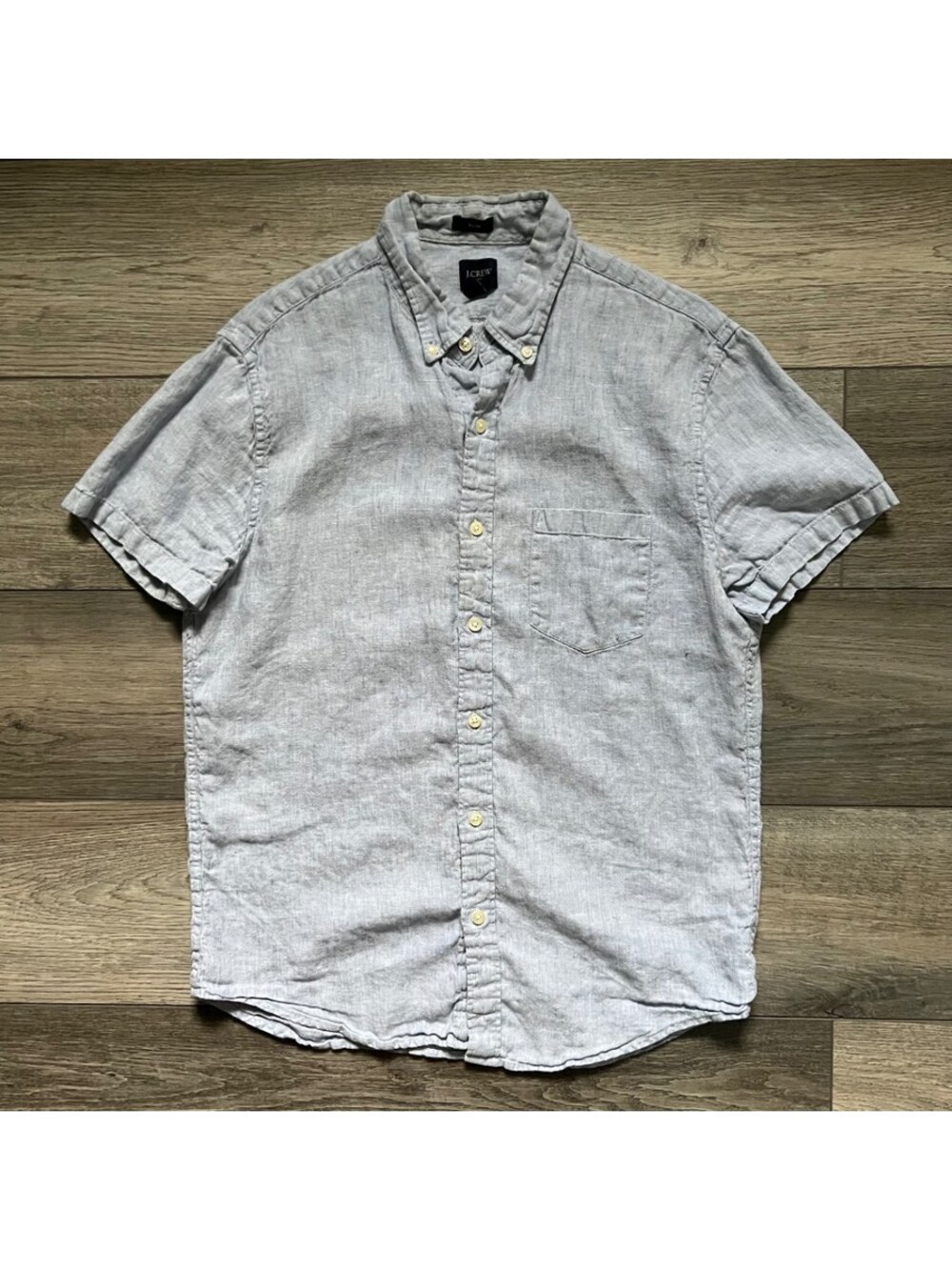 J.Crew Men's M Slim Short Sleeve Linen Blend Button Down Light Blue Shirt